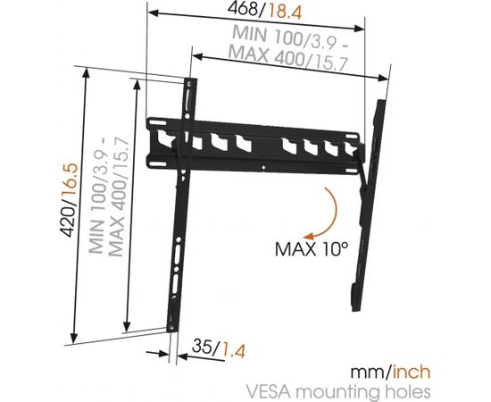 Vogels Wall mount, MA3010-A1, 32-55 ", Tilt, Maximum weight (capacity) 50 kg, VESA 100-400 mm, Black