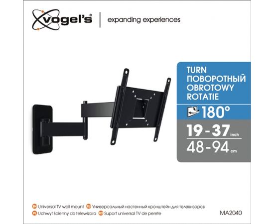 Vogels Wall mount, MA2040-A1, 19-40 ", Full motion, Maximum weight (capacity) 15 kg, VESA 100x100, 100x200, 200x100, 200x200 mm, Black