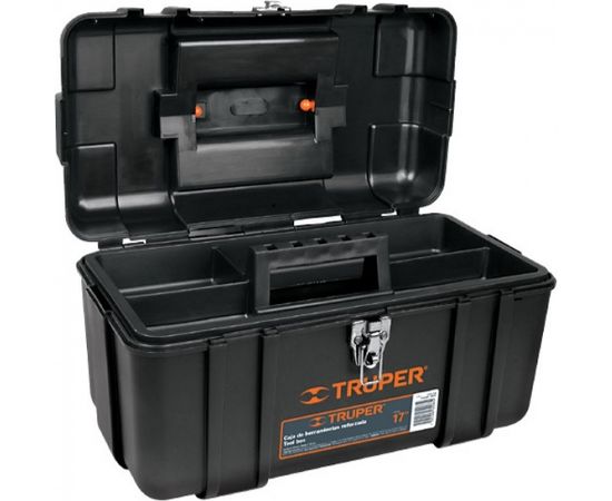 Industrial plastic tool box with steel latches, 432x241x229mm Truper 19656