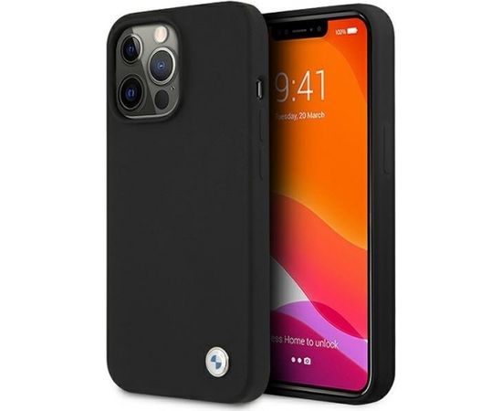 BMW BMHCP13LSILBK Back Case Кожанный Чехол для телефона Apple iPhone 13 Pro Черный