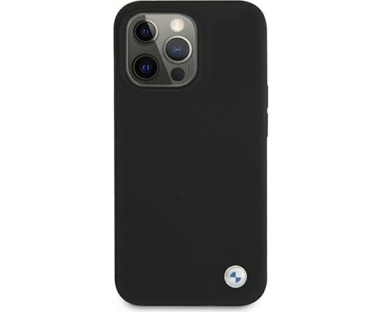 BMW BMHCP13XSILBK Back Case Кожанный Чехол для телефона Apple iPhone 13 Pro Max Черный