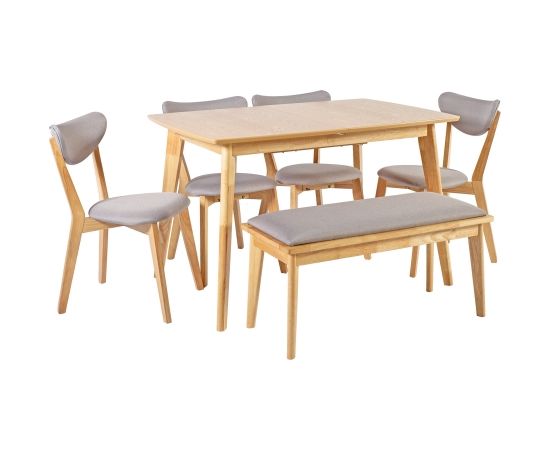 Ēdamistabas komplekts JONNA 4-krēsli un sols (10515, 10516), virsma: ozolkoka finierējums, kājas un rāmis: gumijkoks