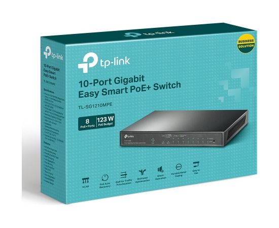 TP-LINK 10-Port Gigabit Easy Smart Switch with 8-Port PoE+ TL-SG1210MPE PoE Switches, Desktop, Power supply type External, Ethernet LAN (RJ-45) ports 9