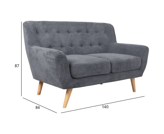 Dīvāns RIHANNA divvietīgs 140x84xH87cm, pārklājuma materiāls: audums, krāsa: pelēka