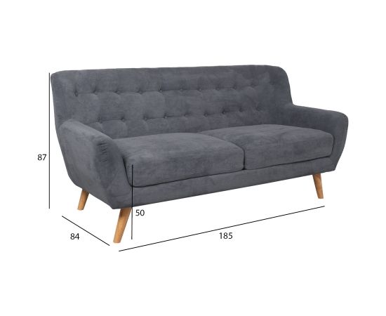 Dīvāns RIHANNA trīsvietīgs 185x84xH87cm, pārklājuma materiāls: audums, krāsa: pelēka
