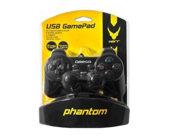Omega Varr Phantom OGP03 Spēļu Kontrolieris USB Datoram Ar Analogiem ( Windows 7 / 8 / 8.1 / 10 ) Melns Piederumi konsolēm
