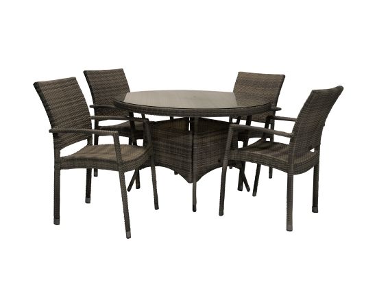Садовая мебель WICKER стол и 4 стула (1336), D120xH76cм, рама: алюминий с плетением из пластика, цвет: тёмно-коричневый