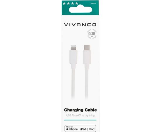 Vivanco кабель Lightning - USB-C 15 см, белый (62757)