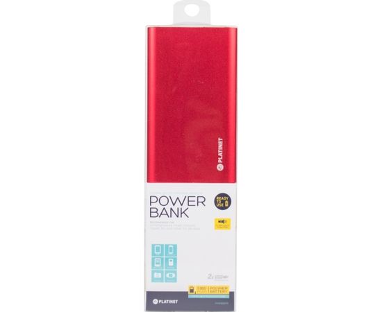 Platinet power bank 5000mAh Li-Po 2xUSB, красный (43175)