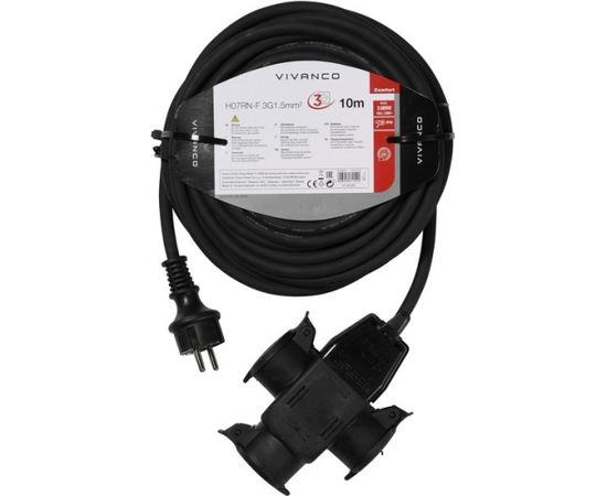 Vivanco extension cable H07RN-F 3 sockets 10m, black (61154)