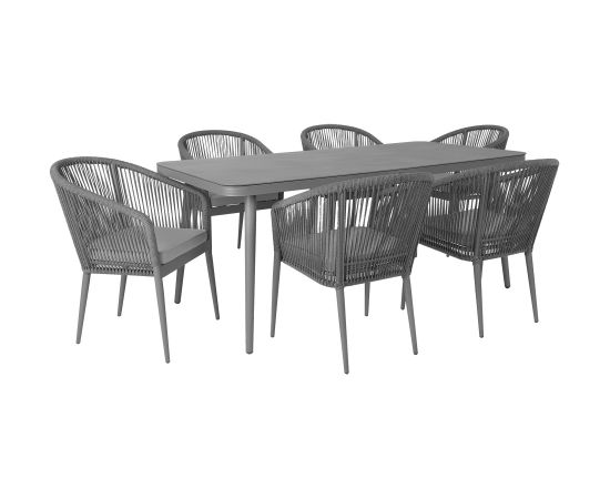 Dārza mēbeļu komplekts ECCO ar 6 krēsliem (21177) alumīnija rāmis ar virves pinumu