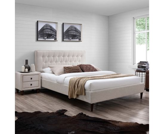 Кровать EMILIA с матрасом HARMONY DELUX (85265) 90x200см, обивка из мебельного текстиля, цвет: светло-бежевый