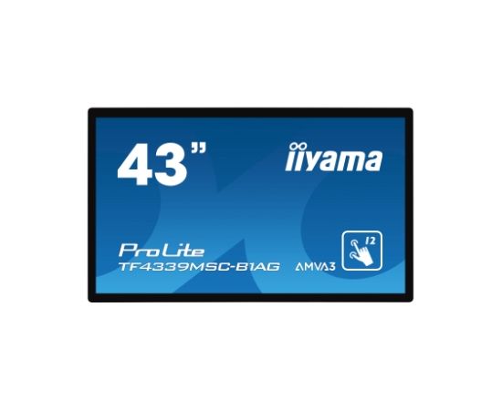 Iiyama 43" PCAP Open frame, Bezel Free 12-Points Touch, 1920x1080, AMVA3 panel, 24/7, 2xHDMI, DisplayPort, VGA, 340cd/m², 4000:1, Through Glass (Gloves) supported, Landscape, Portrait or Face-up mode / TF4339MSC-B1AG