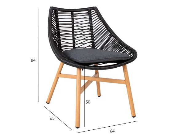 Dārza krēsls HELSINKI 64x65xH84cm, alumīnija rāmis ar austu melnu virvi