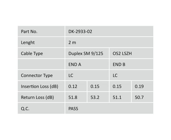 Digitus FO Patch Cord, Duplex, LC to LC SM OS2 09/125 µ, 2 m