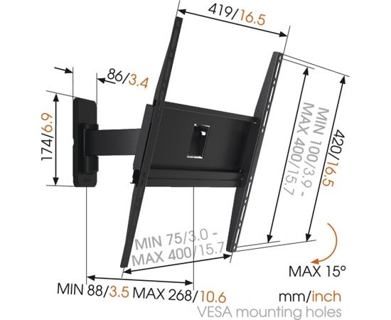 Vogels Wall mount, MA3030-A1, Full motion, 32-55 ", Maximum weight (capacity) 25 kg, VESA 100-400 mm, Black