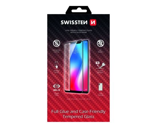 Swissten Full Face 5D Tempered Glass Aizsargstikls Pilnam Ekrānam Apple iPhone 13 / 13 Pro Melns