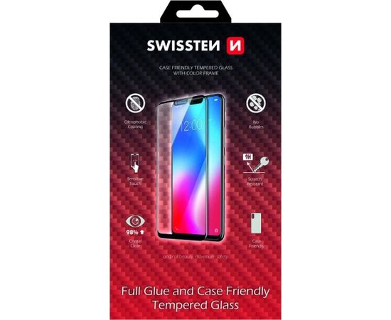 Swissten Full Face 5D Tempered Glass Aizsargstikls Pilnam Ekrānam Xiaomi Mi 10 Lite Melns