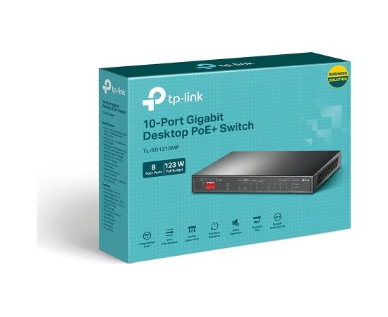 TP-LINK 10-Port Gigabit Easy Smart Switch with 8-Port PoE+ TL-SG1210MP Unmanaged, Desktop, Power supply type External, Ethernet LAN (RJ-45) ports 9