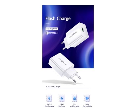 Usams US-CC083 Адаптивная & Компактная QuickCharge 3.0 Fast 18W Зарядка 3А с Защитой от перегрева Белый