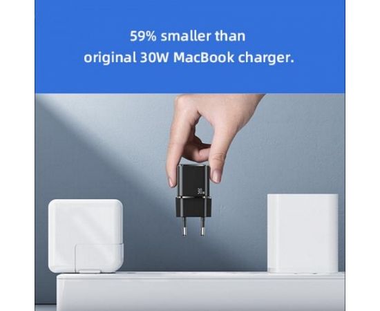 Usams T45 US-CC148 Mini Universāls Ātrs lādētājs 30W 1x USB-C (Type-C) Ligzda PD 3.0 3A 5-20V Melns