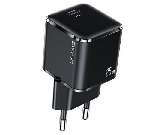 Usams T42 US-CC140 Mini Universāls Ātrs lādētājs 25W 1x USB-C (Type-C) Ligzda PD 3.0 3A Melna