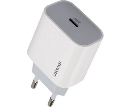 Usams T34 US-CC118 Сетевая зарядка 20W 1x USB-C гнездо (Type-C) PD3.0 Быстрая зарядка iPhone 11 12 13 Белый