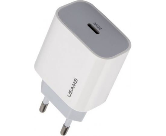 Usams T34 US-CC118 Tīkla lādētājs 20W 1x USB-C Plug (Type-C) PD3.0 Ātrā uzlāde iPhone 11 12 13 Balts