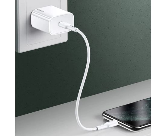 Usams T34 US-CC118 Сетевая зарядка 20W 1x USB-C гнездо (Type-C) PD3.0 Быстрая зарядка iPhone 11 12 13 Белый