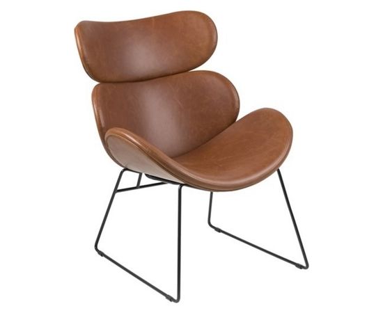 Atpūtas krēsls CAZAR 69x80xH90,5cm, sēdvieta un atzveltne: ādas imitācija, krāsa: brendijs, rāmis: melns metāls Atpūtas krēsls 