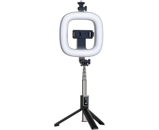 RoGer V1 Universāls Selfie Stick ar 3 toņu LED lampu  / Tripod Statnis / Bluetooth Tālvadības pults /  Melns