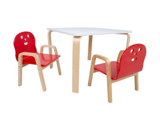 Kids set HAPPY table and 2 chairs, white/red