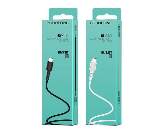 Borofone BX16 Izturīgs un fleksibls Universāls USB-C (Type-C) 2A Datu un uzlādes Kabelis 1m Balts