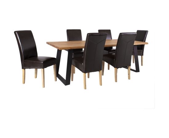 Набор столовой мебели ROTTERDAM с 6 стульями (19981), шпон антикварного дуба, ножки из черного металла