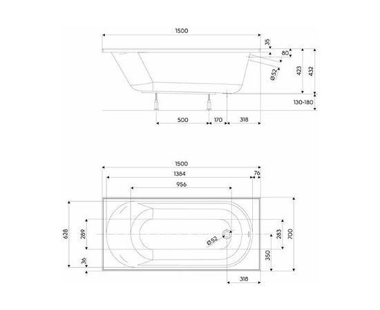 Kolo Vanna OPAL PLUS 150x70 ar kājām