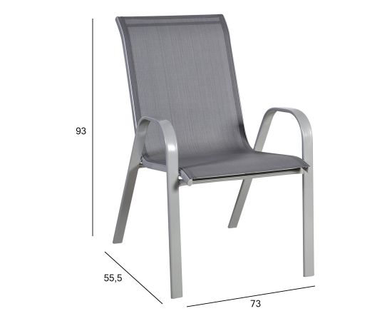 Dārza krēsls DUBLIN 73x55,5xH93 cm, materiāls: tekstils, krāsa: pelēka, metāla rāmis, krāsa: pelēka
