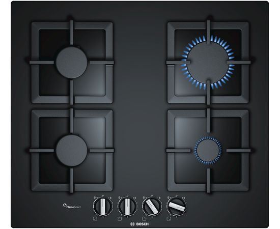 Bosch PPP6A6B20 gāzes pl. virsma, 60cm, melns stikls, čuguna balsti