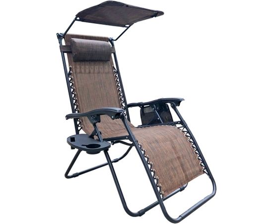 Saska Garden Saliekams sauļošanās krēsls ar saulessargu un brūnu galvas balstu
