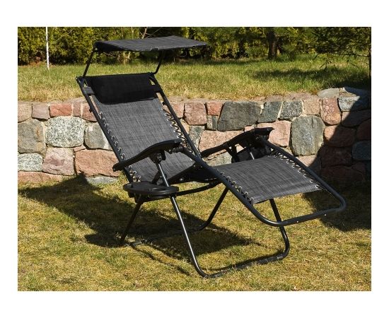 Saska Garden Saliekams sauļošanās krēsls ar jumtu un pelēku galvas balstu