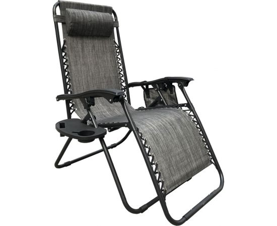 Saska Garden Daudzfunkcionāls saliekams dārza klāja krēsls ar galdu un avīžu turētāju 175x52 / 65x110cm, pelēks Dārza krēsli