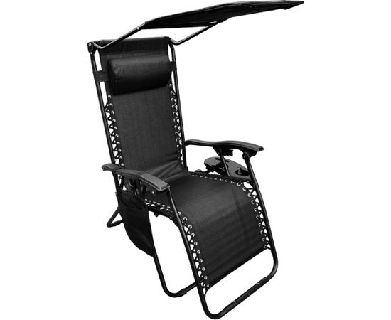 Saska Garden Saliekams sauļošanās krēsls ar jumtu un melnu galvas balstu