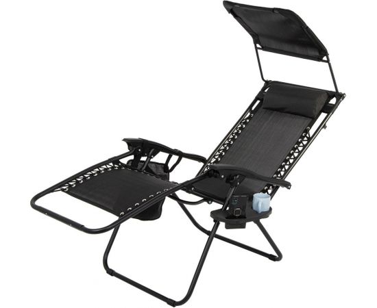 Saska Garden Saliekams sauļošanās krēsls ar jumtu un melnu galvas balstu