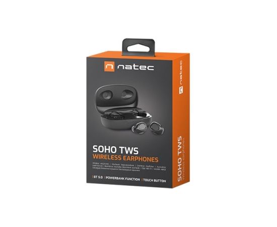 Natec Earphones, Soho, TWS, Wireless, Microphone, Black