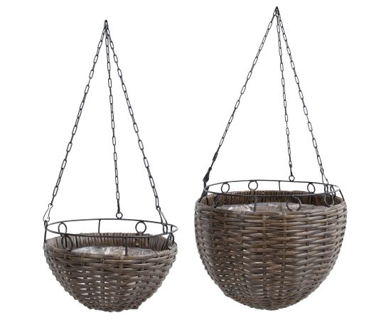 Подвесное кашпо WICKER 2шт D30xH27 / 60cм, D25xH15 / 58cм, тёмно-коричневый