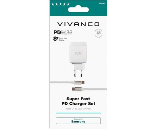 Vivanco lādētājs USB-C - USB-C 45W 1m (62400)