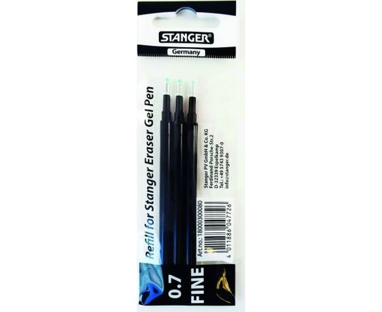 STANGER Refill Eraser Gel Pen 0.7 mm, black, blister 3 pcs 180003000800
