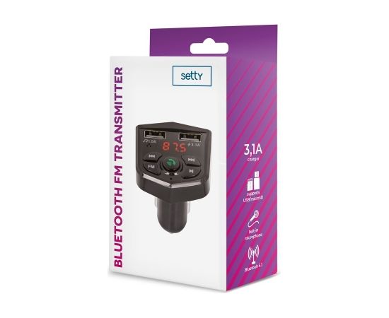 Setty TFM-03 FM Bluetooth Transmitter Auto Radio / MP3 / 2 x USB / Melns