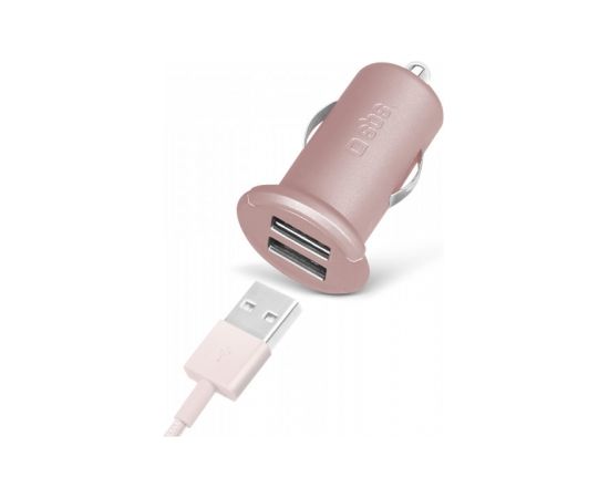 Unknown Mini Car Charger 2 Usb Port 2400 mA By SBS Rose Gold