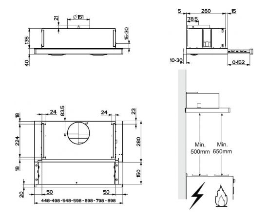 Beko CTB 6250 B 420m³/h Izvelkams, iebūvējams tvaika nosūcējs 60cm