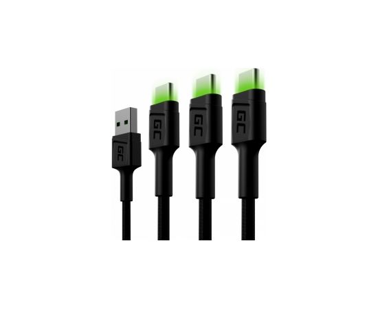 Green Cell USB Male - USB Type-C Male x 3 2m LED Backlight